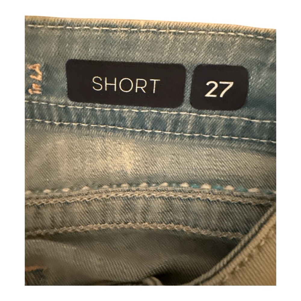 Grace Jean Shorts with Distressed Hem Turquoise and Pink Embroidered 27 - Picture 5 of 5